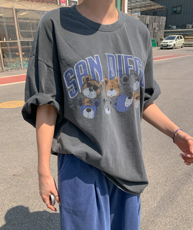 【男女通用】沙熊印花颜料短袖长袖T恤