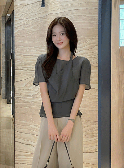 天丝 袒肩露背领 背心&短袖 罩衫 SET