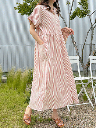 Seersucker striped shirt dress