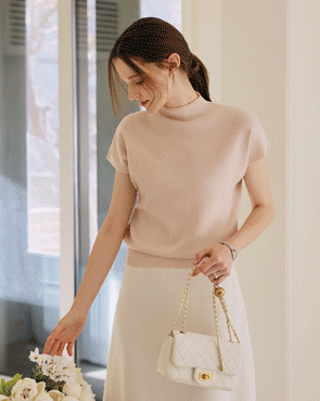 Soft cap-sleeve mock neck knit