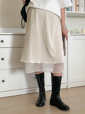 Maternity*Chiffon Double Pleats Slit Skirt