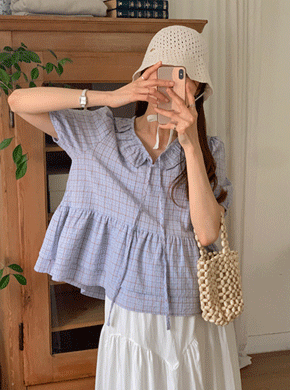 Maternity*Momo Check bowknot Blouse