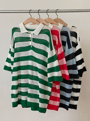 Maternity*Closing Striped Collar Knit