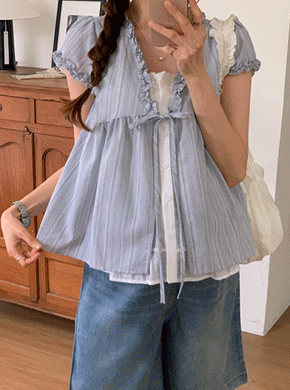 Maternity*Frill-Layered Short-sleeve Blouse