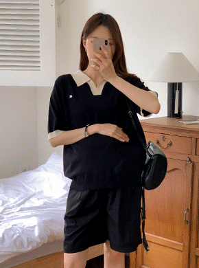 Maternity*Today Color-block Collar Knit