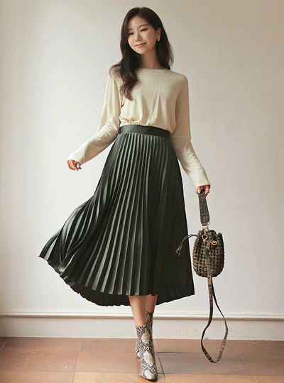 Romantic Shine Pleats Long Skirt