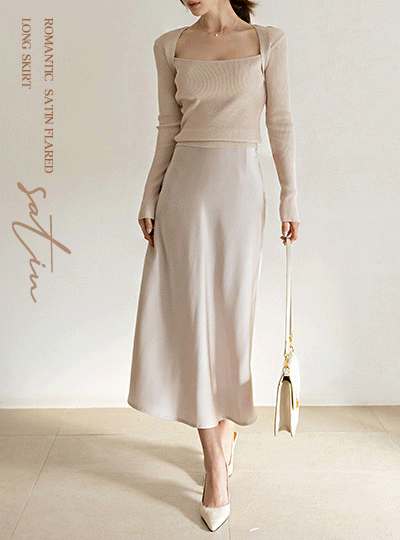 Romantic Satin Flared Long Skirt