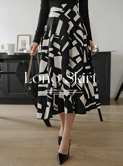 Modern Color Combination Point Flared Long Skirt