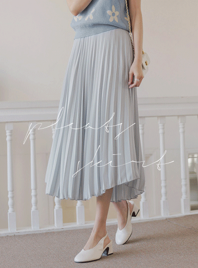Flowy Romantic Color Back Banding Pleats Long Skirt