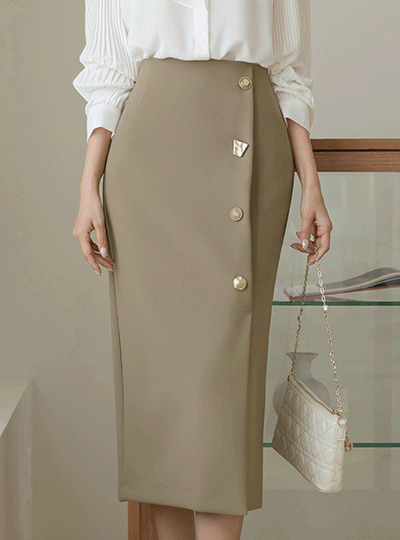unique Gold Button H-line Span Skirt