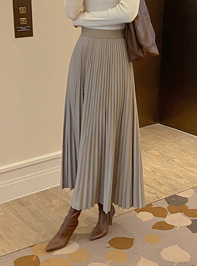 Feminine Wool&Biscos Banding Pleats Skirt
