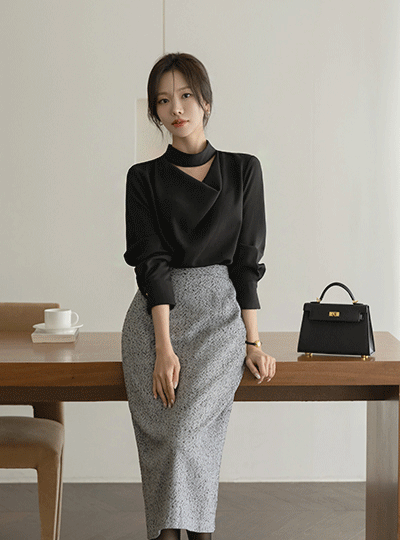 Herringbone H-line Wool Banding Skirt