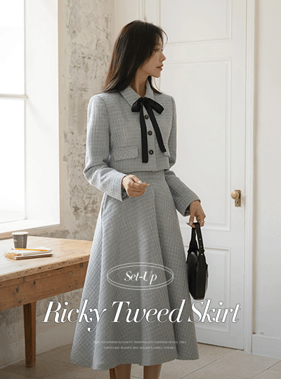 리키 A-line 훌 Tweed Set-up Skirt