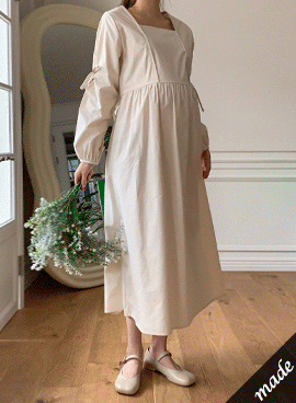 <b>[Limited Quantity SALE]</b> Maternity Square Neck Ribbon Maternity Dress