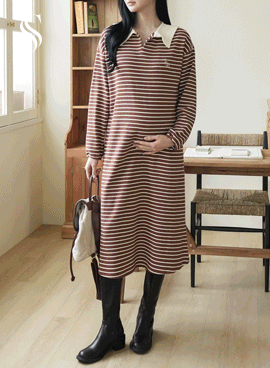 <b>[Limited Quantity SALE]</b> <b>[Tok Tok Cotton/Lovely Autumn]</b> [S-made] Maternity*Rodem Stripe Sailor Collar Maternity Dress