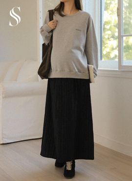 <b>[Limited Quantity SALE]</b> <b>[Daily Item/Body Coverage]</b> [S-made] Maternity* Pleated Layered Sweatshirt Maternity Dress