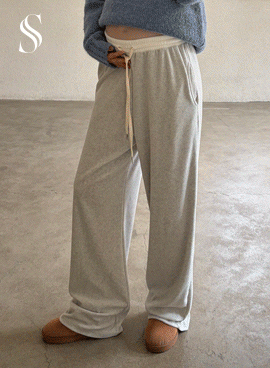 <b>[Cozy Fleece Material/Full Elastic Waist/Adjustable Drawstring]</b> [S-made] Maternity* Color-Contrast Adjustable Fleece Wide Maternity Pants