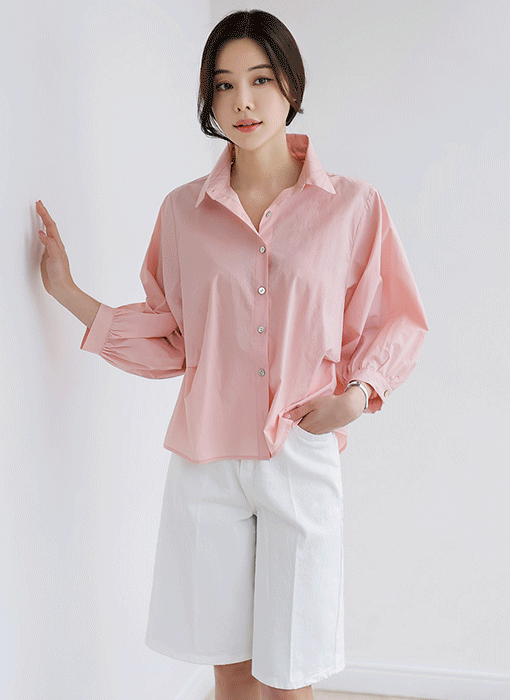 Voluminous 3/4 Sleeve Back Slit Relaxed Cotton Shirt