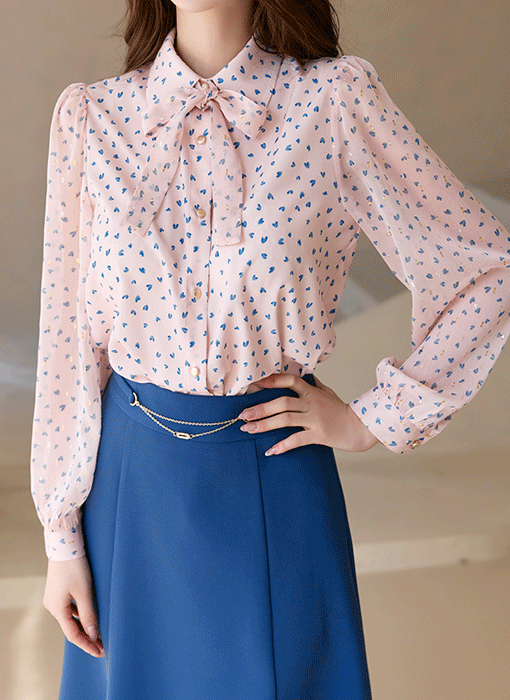 [LouisAngel] リボンタイ付きハート柄シアーブラウス bl39216