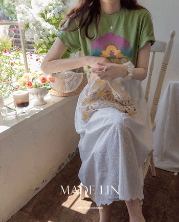 [Best Special Price 5,000 Won Discount] <FONT color=#5a3954>MADE LIN</font> Thompson Rainbow Printing Refreshing Tee [size: F (55~66)]