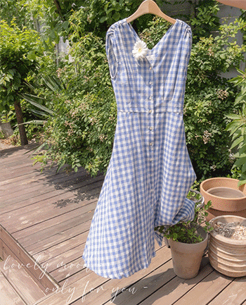 [LABEL] Tinaa Linen Check One Piece[size:F(55~55cm)]