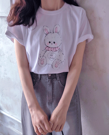 New Friend Cutie Heart Rabbit Summer Silket Tee [size:F(55~66)]