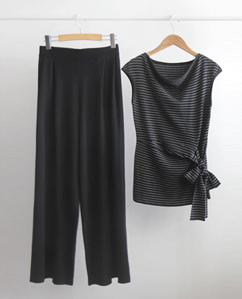 [Special Sale 30% ★ Limited Quantity] Brands Waist Ribbon Knit & Band Pants Sophistication Set [size: F (55~66)]