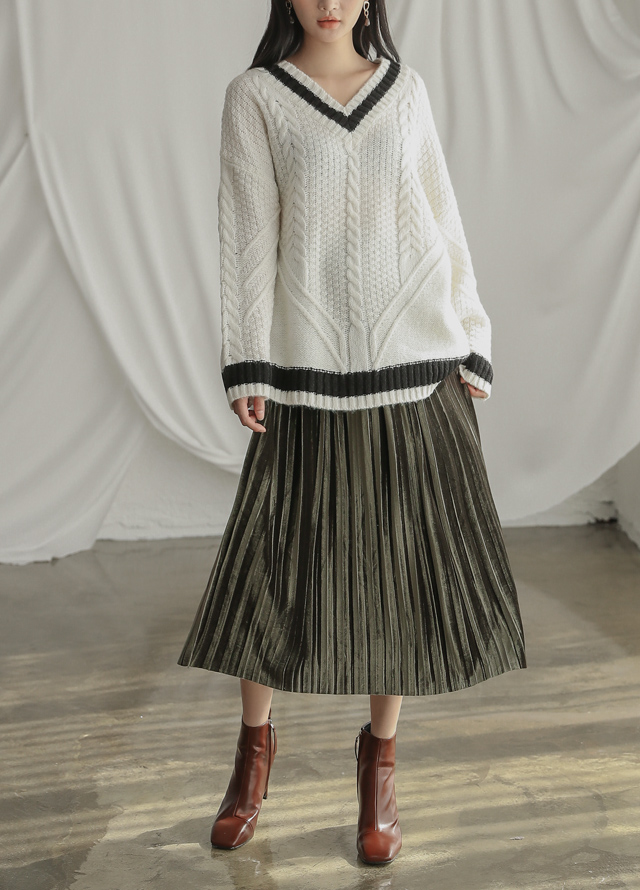 (SK-3153)Velvet long pleated skirt Korea