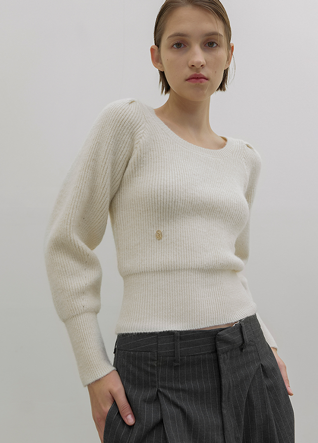 (T-6756)Wool volume square neck knit Korea