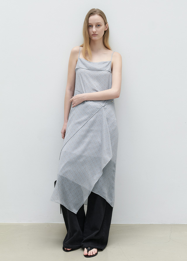 （OP-6335）CHECK UNBAL LAYERED DRESS Korea